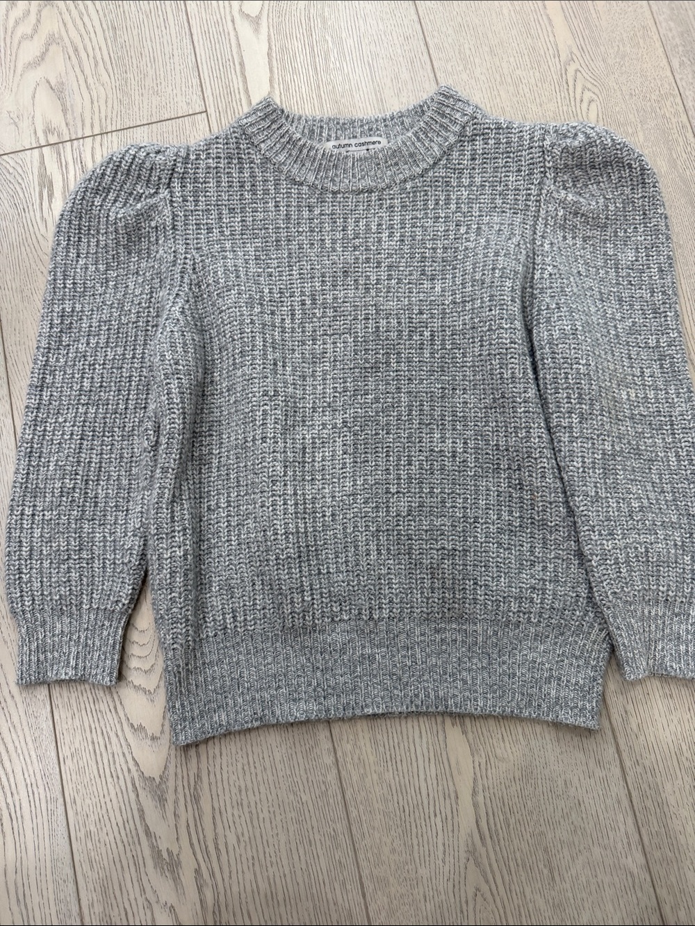 Autumn Cashmere Heather Gray Puff-Sleeve Crewneck Sweater